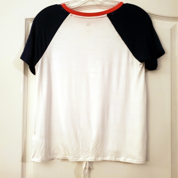 5/25 SO white tie T shirt blue sleeve blue XS - Picture 2 of 5